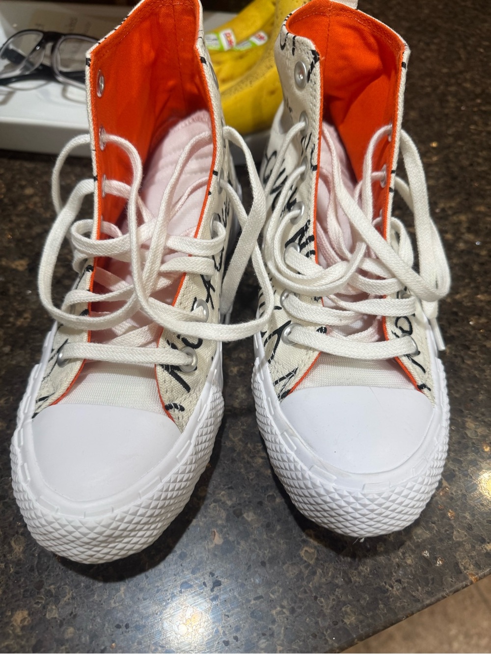 Converse Kids High-Top Sneakers in White with Orange Interior